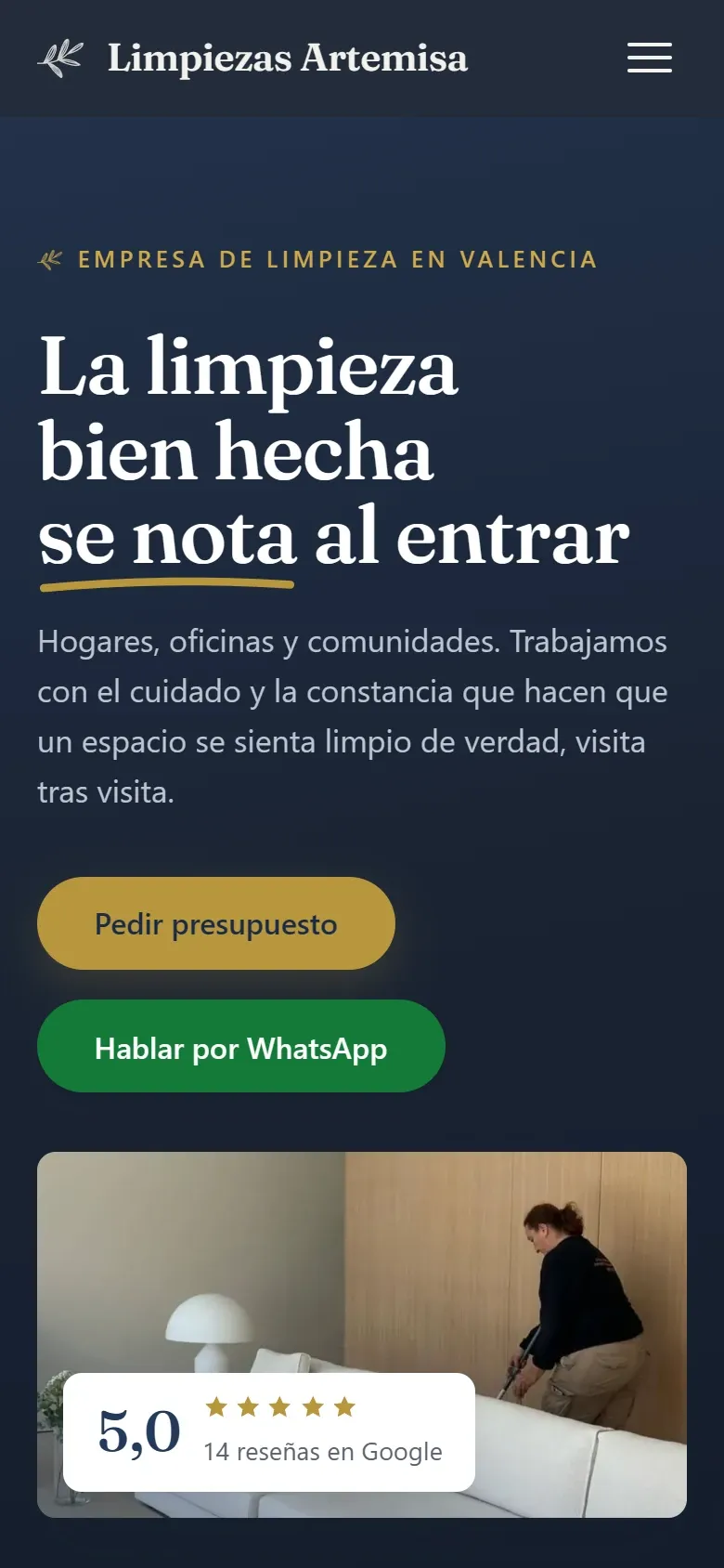 La misma portada en el móvil: el titular, los dos botones uno encima del otro y la foto debajo.